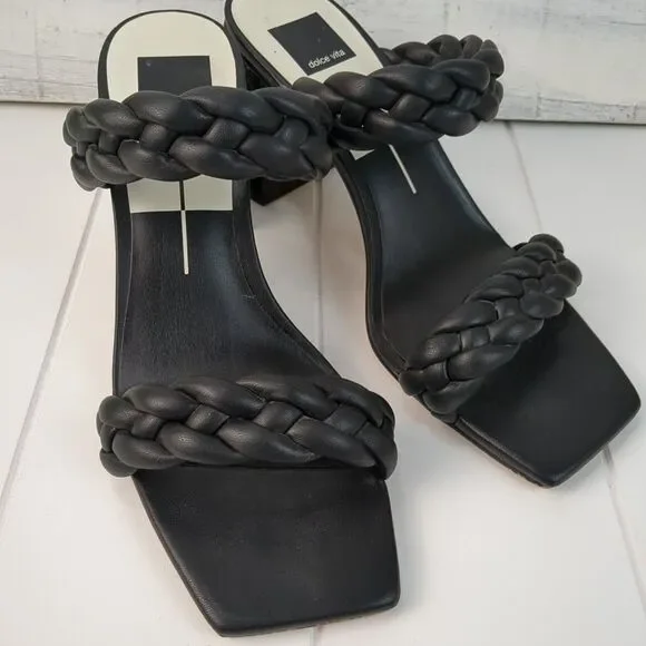 Dolce Vita Paily Black Stella Braided Straps Slip On Heeled Sandals Size 10 - Picture 6 of 13